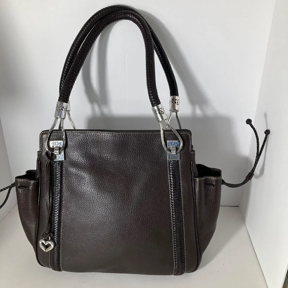 Womens Brighton Brown‎ Leather Bag Purse Magnetic Closure Turquoise Interior